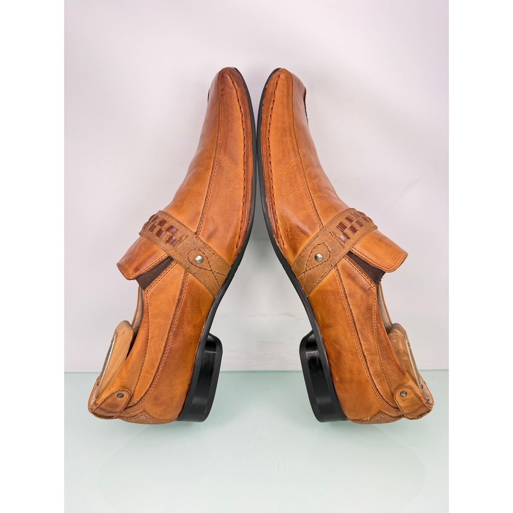 Rare Stacy Adams Loafers 10.5 Tan Leather Woven Strap Square Toe Dress Preppy - Picture 5 of 11